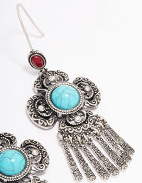 Antique Silver Fringe Cluster Boho Drop Earrings - link has visual effect only