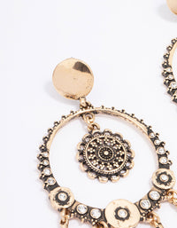 Antique Gold Round Medallion Drop Earrings - link has visual effect only