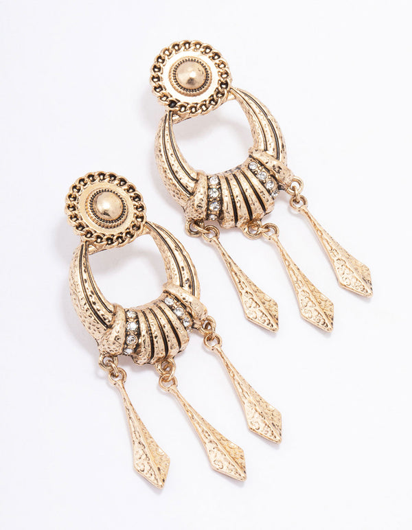 Antique Gold Door Knocker Drop Earrings