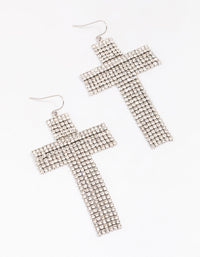 Rhodium Flowing Cross Drop Earrings - link has visual effect only