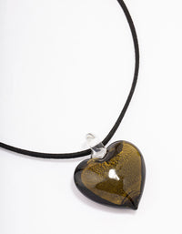 Gold Puffy Love Heart Cord Pendant Necklace - link has visual effect only