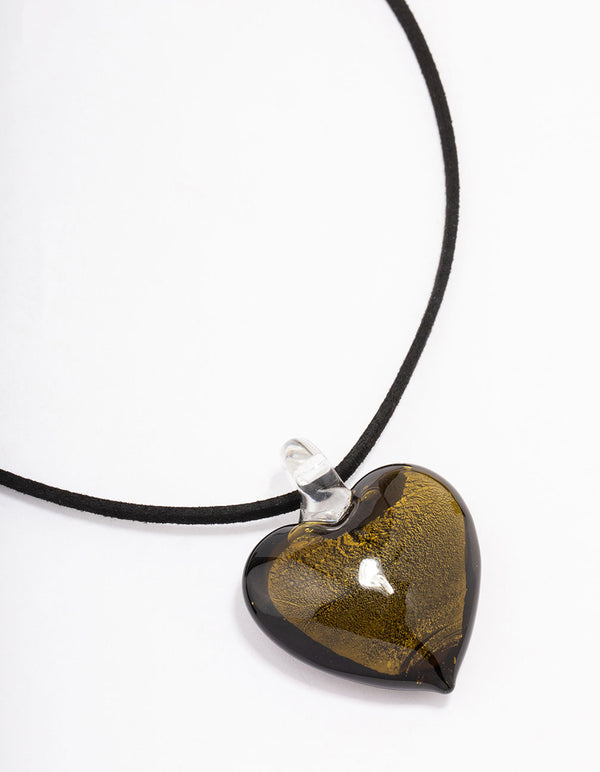 Gold Puffy Love Heart Cord Pendant Necklace