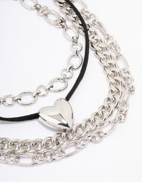 Rhodium Puffy Heart Layered Mixed Chain Necklace - link has visual effect only