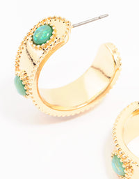 Gold Textured Stone Hoop Earrings - link has visual effect only