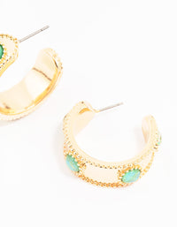 Gold Textured Stone Hoop Earrings - link has visual effect only