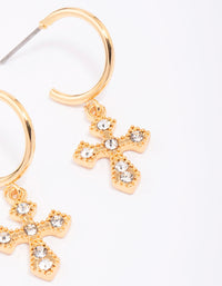 Gold Plated Diamante Ornate Cross Drop Earrings - link has visual effect only