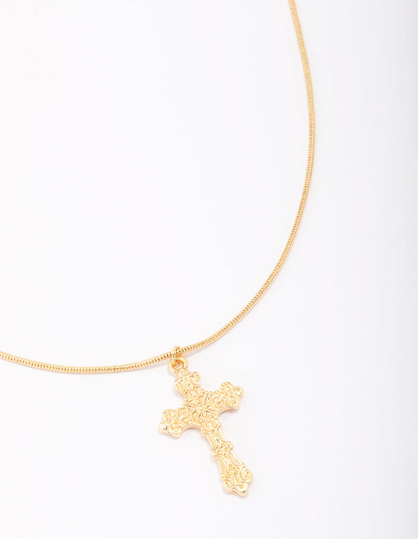 Gold Plated Round Snake Cross Chain Necklace