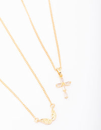 Gold Plated Wings & Diamante Cross Necklace 2-Pack - link has visual effect only