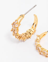 Gold Plated Marquise Cubic Zirconia Herringbone Hoop Earrings - link has visual effect only