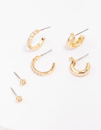 Gold Plated Cubic Zirconia Chunky Hoop Earring 3-Pack - link has visual effect only
