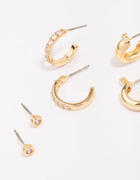 Gold Plated Cubic Zirconia Chunky Hoop Earring 3-Pack - link has visual effect only