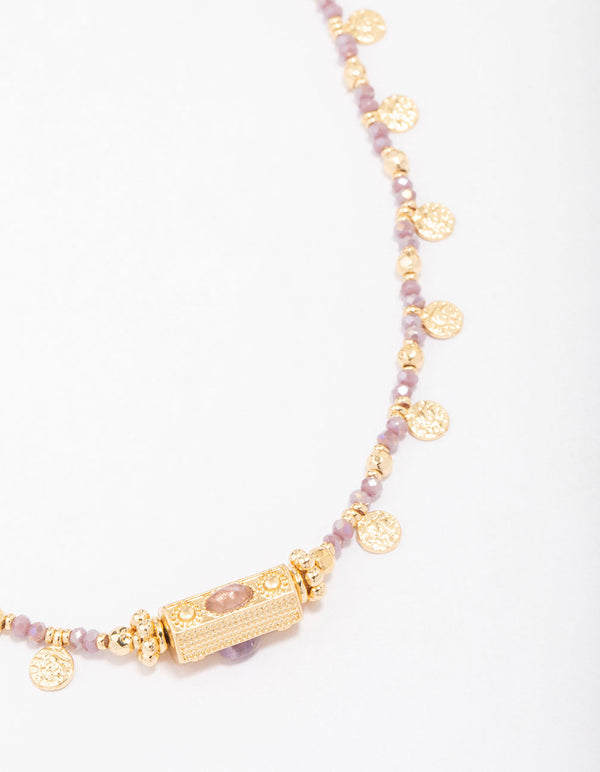 Gold Plated Semi-Precious Barrel Necklace