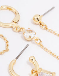 Gold Plated Baguette Hoop Chain Earring 3-Pack - link has visual effect only