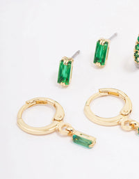 Gold Plated Emerald Baguette Earring 3-Pack - link has visual effect only