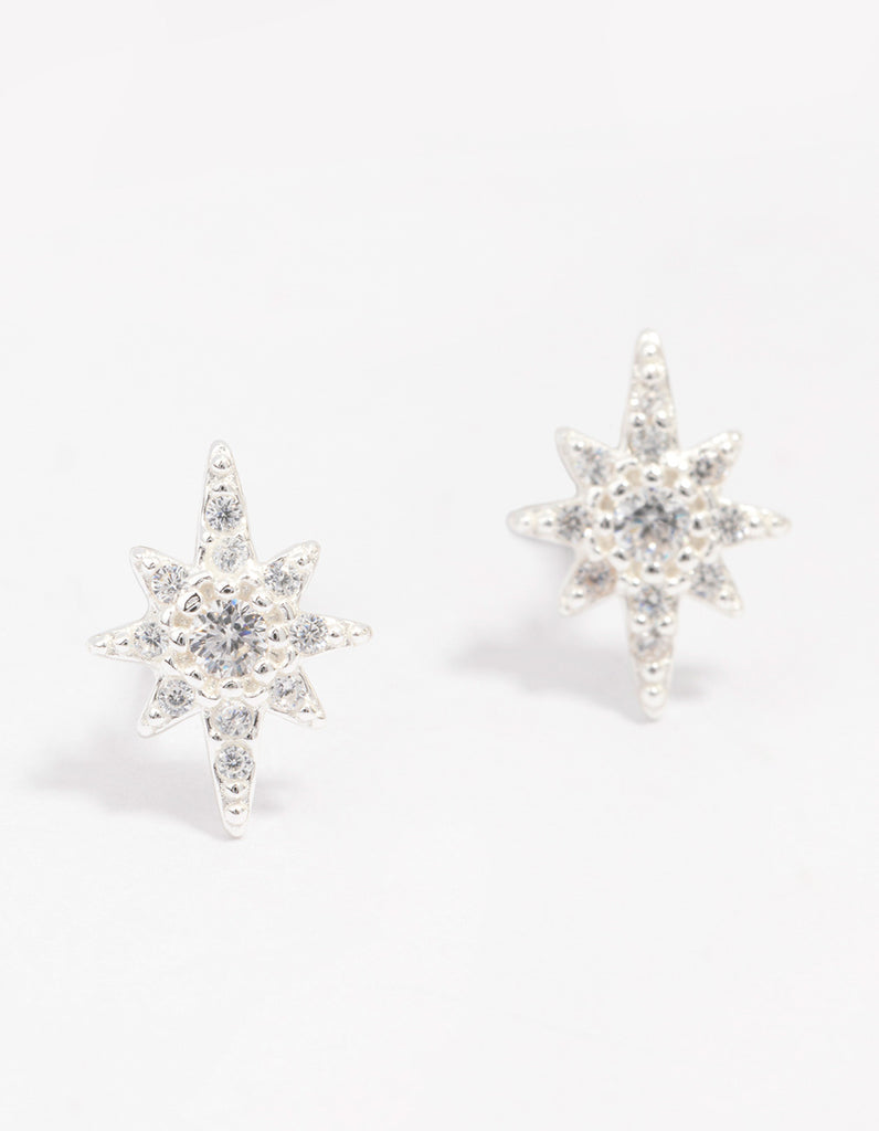 Sterling Silver Cubic Zirconia Mini Star Stud Earrings