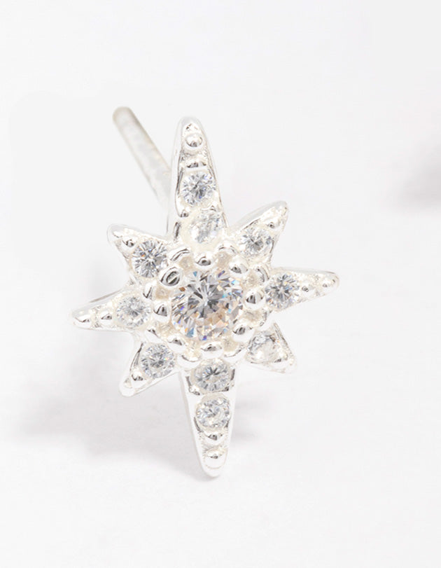 Sterling Silver Cubic Zirconia Mini Star Stud Earrings