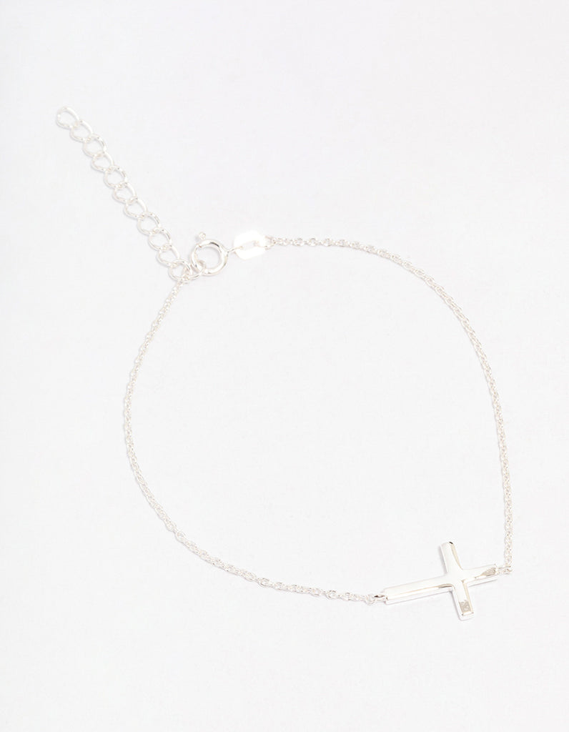 Sterling Silver Horizontal Cross Bracelet