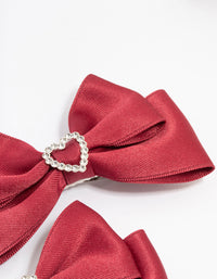 Red Fabric Bow with Diamante Heart Clip 2-Pack - link has visual effect only