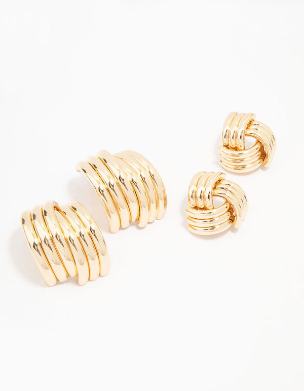 Gold Knotted Hoop Earring Pack