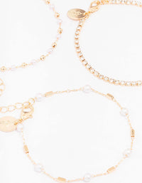Gold Dainty Pearl Bracelet 4-Pack - link has visual effect only