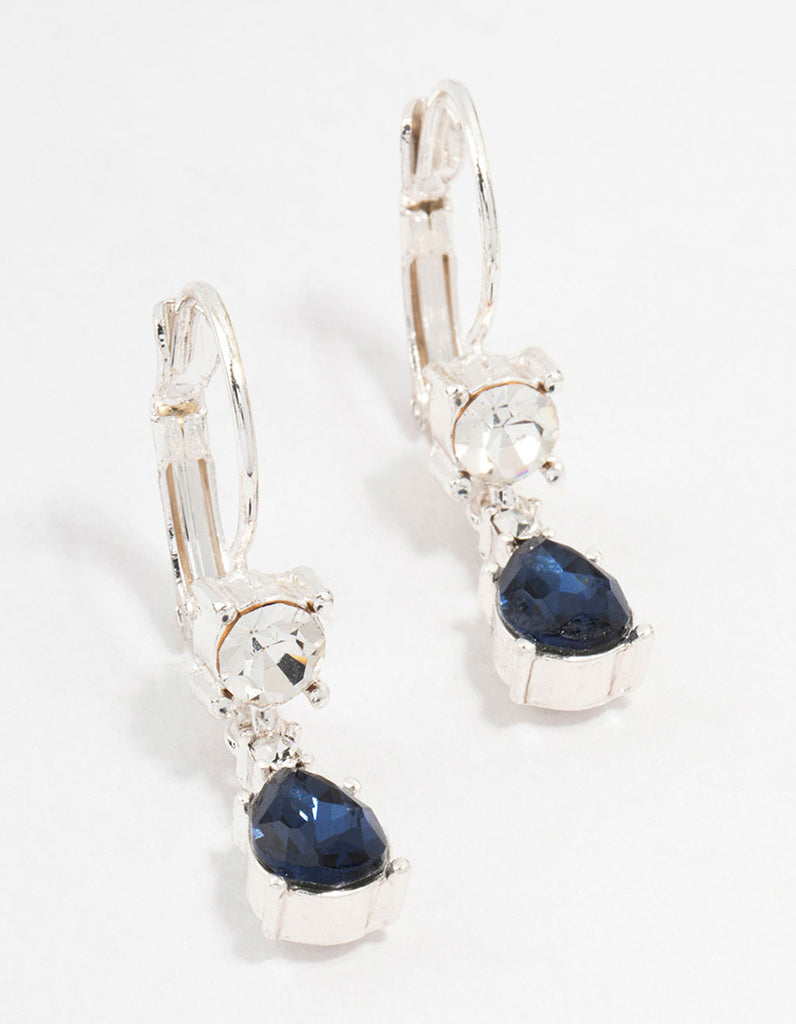 Silver Continental Pear Czech Crystals Drop Earrings