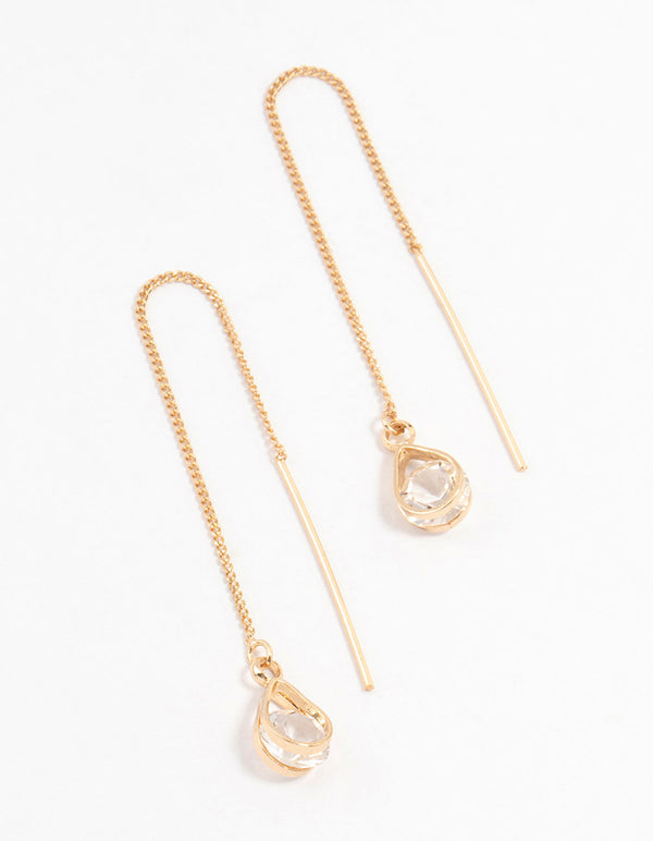 Gold Czech Crystal Pear Thread Through Earrings