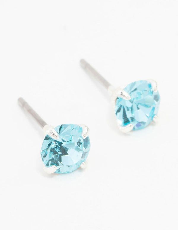 Silver Circular Blue Bohemia Crystal Stud Earrings 5 MM