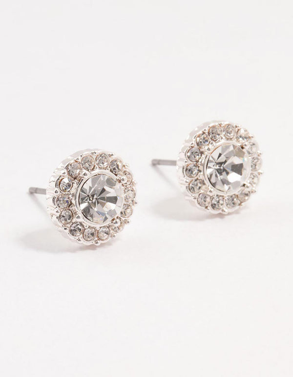 Halo Bohemia Czech Crystal Silver Stud Earrings