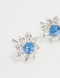 Blue Bohemia Czech Crystal Flower Halo Gold Stud Earrings - link has visual effect only