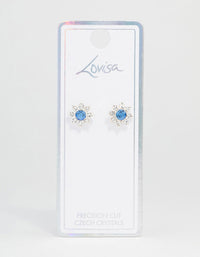 Blue Bohemia Czech Crystal Flower Halo Gold Stud Earrings - link has visual effect only