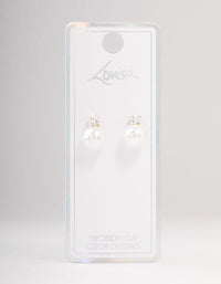 Silver Pearl & Bohemia Czech Crystal Stud Earrings - link has visual effect only