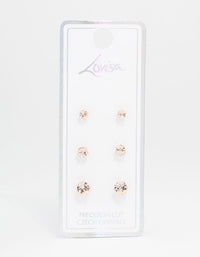 Rose Gold Hexagon Bohemia Czech Crystal Stud Earrings 3-Pack - link has visual effect only