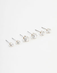 Silver Hexagon Bohemia Czech Crystal Stud Earrings 3-Pack - link has visual effect only