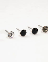 Silver & Black Circular Bohemia Czech Crystal Stud Earrings 3-Pack - link has visual effect only