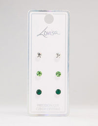 Green Circular Bohemia Czech Crystal Stud Earrings 3-Pack - link has visual effect only