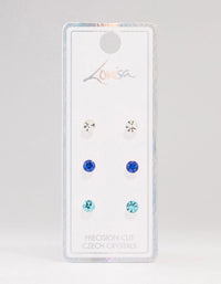 Blue & Silver Circular Bohemia Czech Crystal Stud Earrings 3-Pack - link has visual effect only