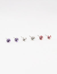 Circular Pink & Purple Bohemia Czech Crystal Stud Earrings 3-Pack - link has visual effect only