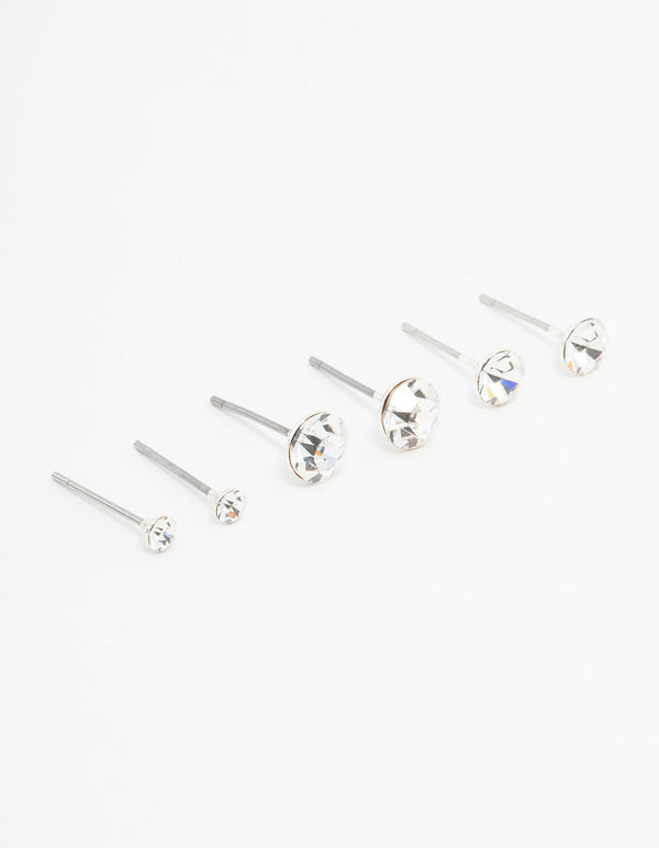 Silver Circular Bohemia Czech Crystal Stud Earrings 3-Pack