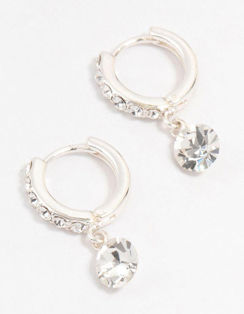 Silver Czech Crystal Drop Huggie Earrings