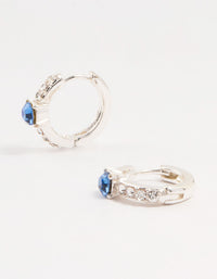 Silver Circular Blue Bohemia Czech Crystal Huggie Earrings - link has visual effect only