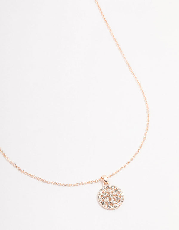 Rose Gold Marquise Czech Crystals  Flower Disc Necklace