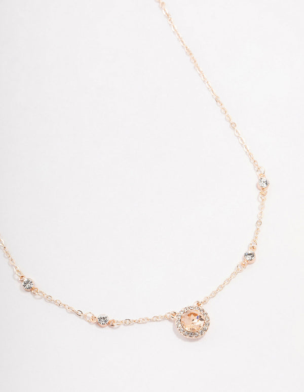 Rose Gold Halo Czech Crystal Necklace