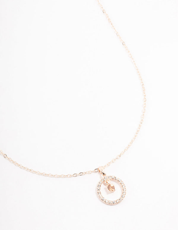 Rose Gold Floating Czech Crystal Circle Necklace