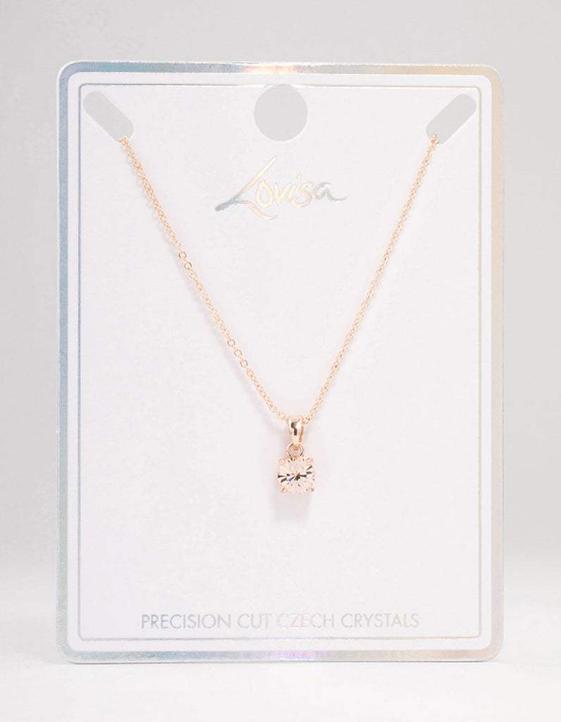 Rose Gold Solitaire Czech Crystal Necklace