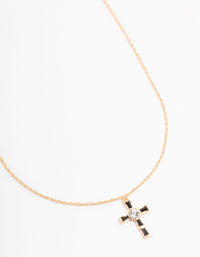 Gold  Baguette Bohemia Czech Crystal Cross Necklace - link has visual effect only