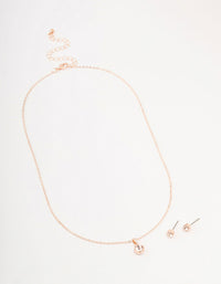 Rose Gold Bezel Bohemia Czech Crystal Necklace & Stud Earrings Set - link has visual effect only