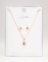 Rose Gold Bezel Bohemia Czech Crystal Necklace & Stud Earrings Set - link has visual effect only