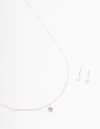 Silver  Pearl Czech Crystal Necklace & Earrings Set - link has visual effect only