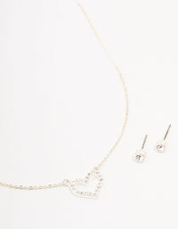 Silver Bohemia Czech Crystal Heart Necklace & Stud Earrings Set - link has visual effect only