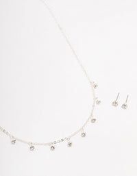 Silver Czech Crystal Droplet Necklace & Earrings Set - link has visual effect only